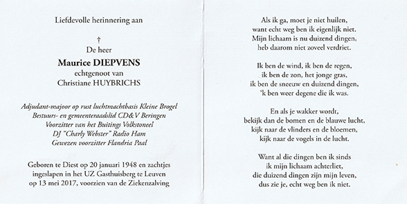 maurice diepvens bidprentje inside