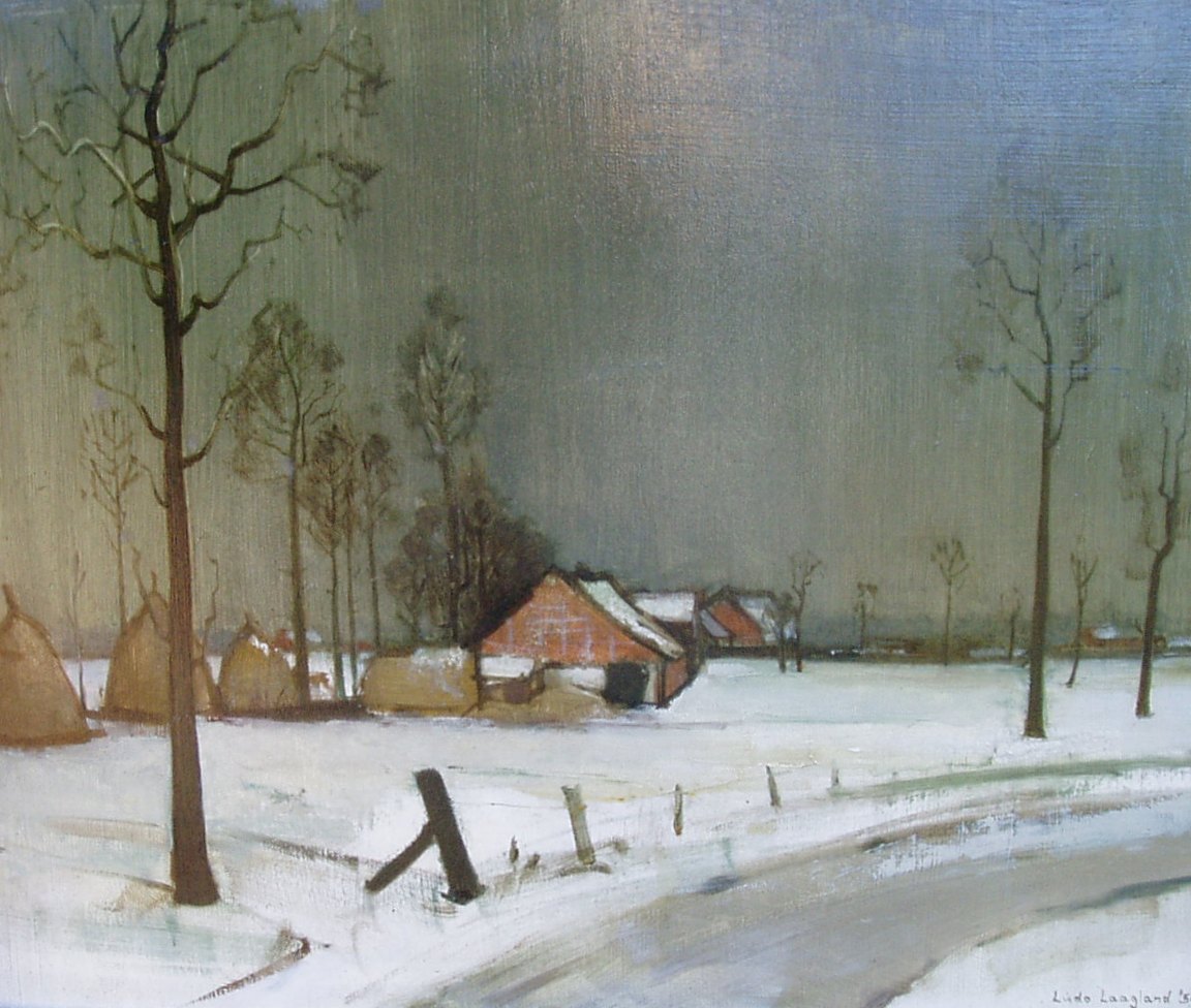 Boerderij met hooimijten in de winter